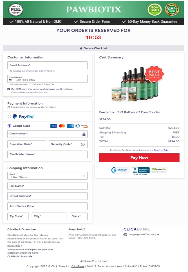 Pawbiotix Official Website Secure Order Page